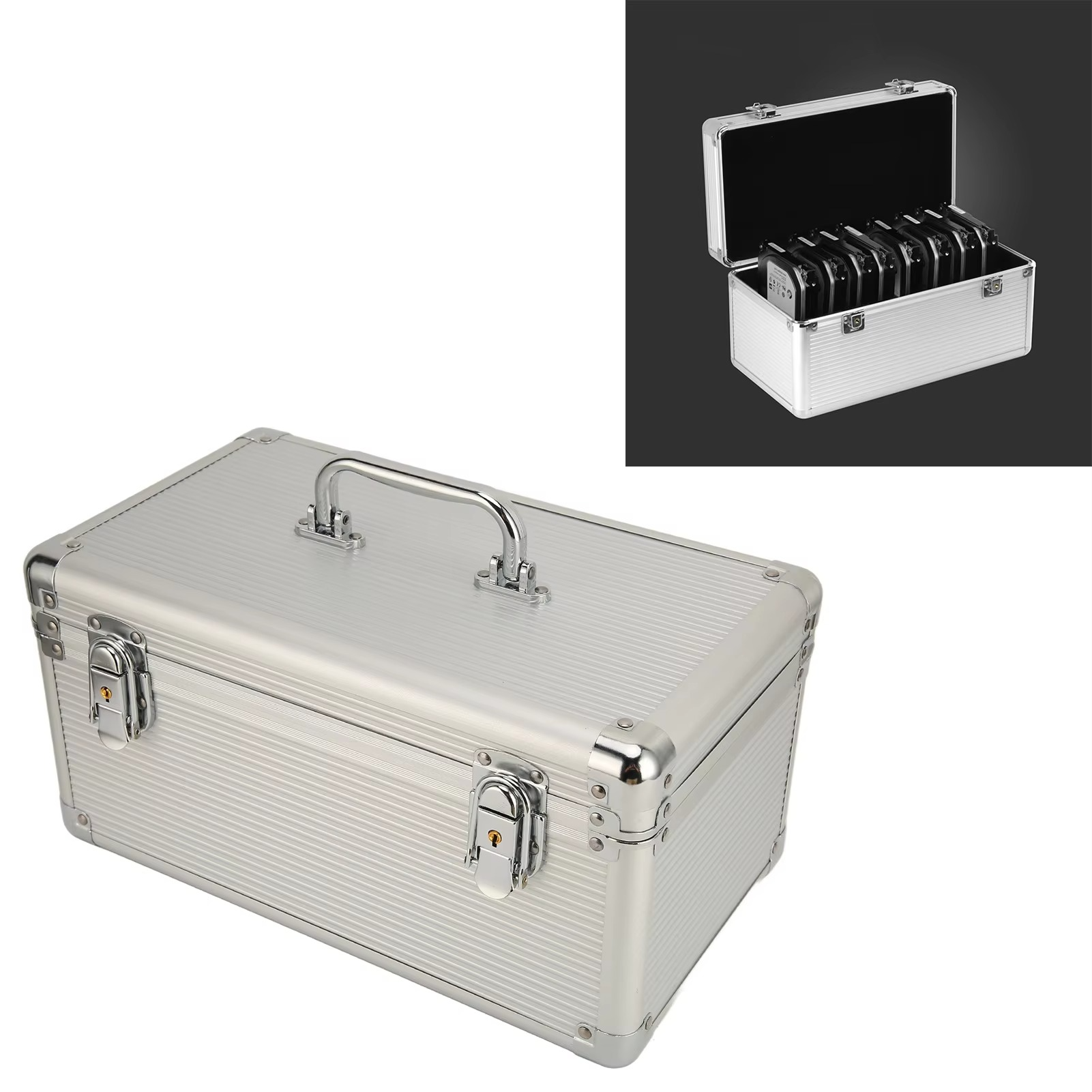 Hard Drive Storage Box Hard Drive Box Portable Handle Aluminum Alloy Corner Design Shockproof Double for Hard Drive
