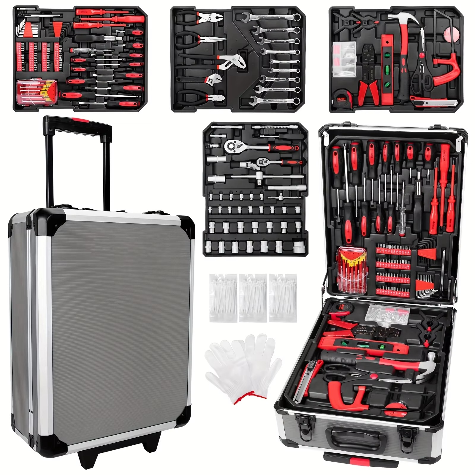 899pcs Portable Toolbox Set with 4 Layers, Wheels & Lock - Ideal for Home & Car Maintenance, Durable Metal Construction