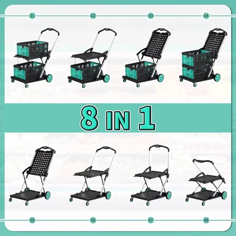Shopping Cart,8 Combination 1 200 Pound Multifunctional Foldable Cart,Belt 2 One Storage Box,2 Layer Portable Utility Car