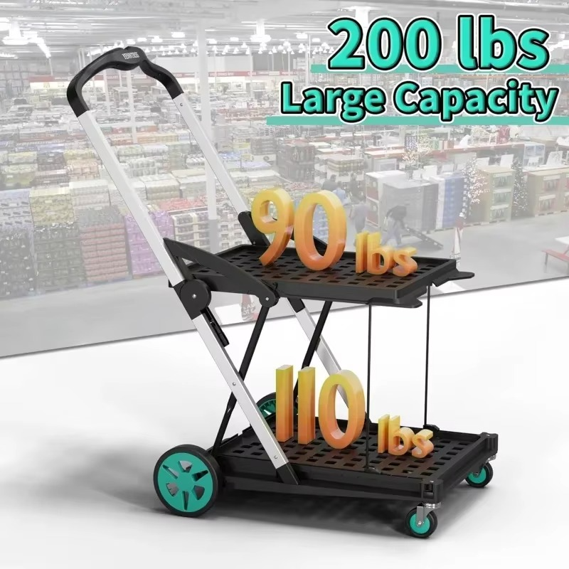 Shopping Cart,8 Combination 1 200 Pound Multifunctional Foldable Cart,Belt 2 One Storage Box,2 Layer Portable Utility Car