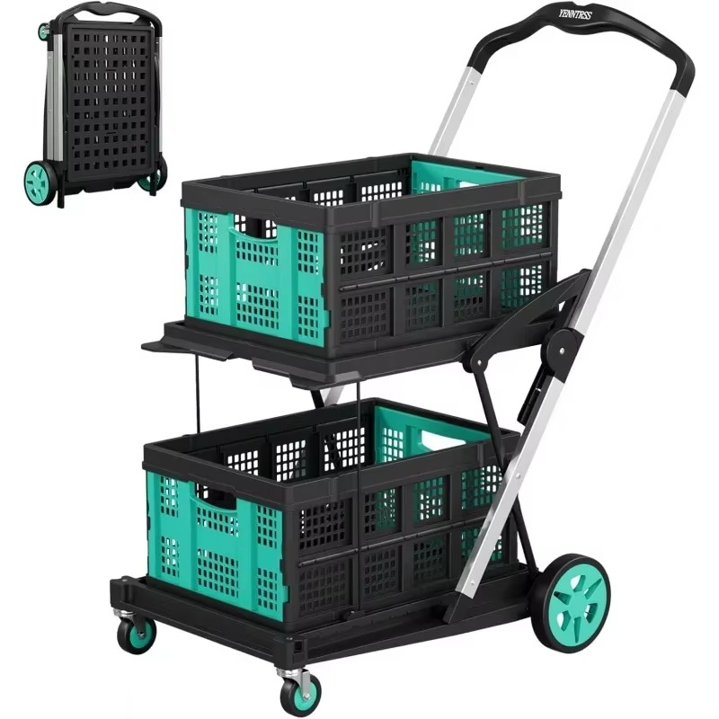 Shopping Cart,8 Combination 1 200 Pound Multifunctional Foldable Cart,Belt 2 One Storage Box,2 Layer Portable Utility Car