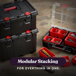 Stack-n-Roll Modular Tools Organizer for Garage Storage and DIY, 3 Piece Resin Rolling Tool Box System for Small Parts, Black