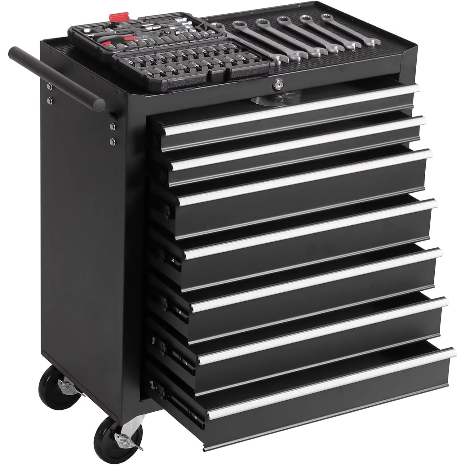 Drawer Rolling Toolbox,Black,With top storage shelf and four 360° Wheels - Durable Metal Construction,Suitable for home workshop