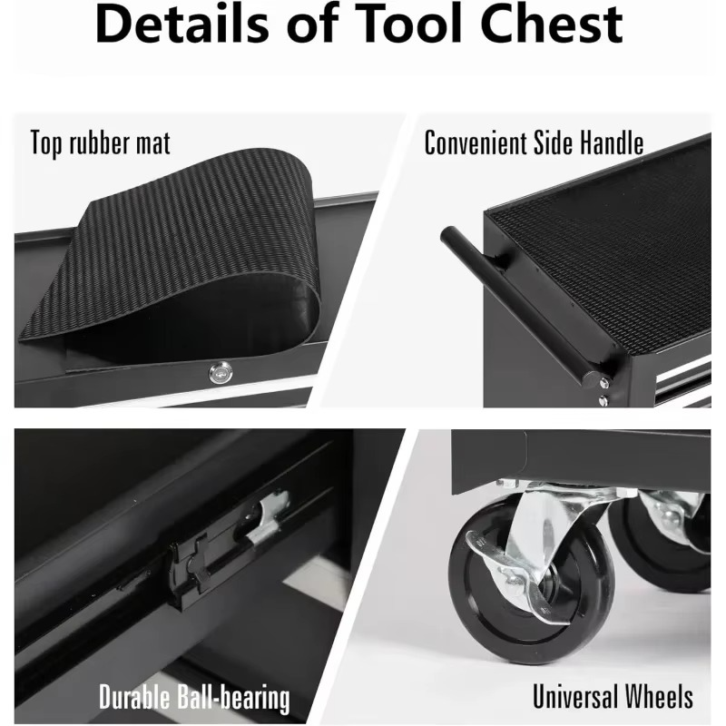 Drawer Rolling Toolbox,Black,With top storage shelf and four 360° Wheels - Durable Metal Construction,Suitable for home workshop