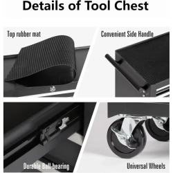 Drawer Rolling Toolbox，Black，With top storage shelf and four 360° Wheels - Durable Metal Construction，Suitable for home workshop