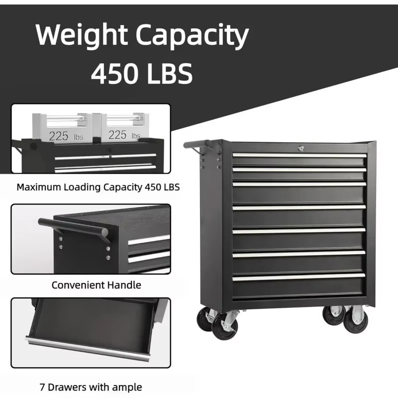 Drawer Rolling Toolbox,Black,With top storage shelf and four 360° Wheels - Durable Metal Construction,Suitable for home workshop