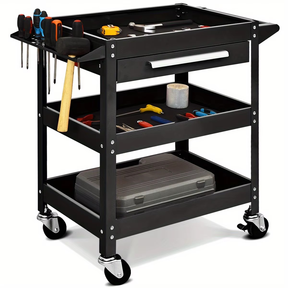 Three-Tray Rolling Tool Cart Mechanical Cabinet Storage Toolbox Organizer