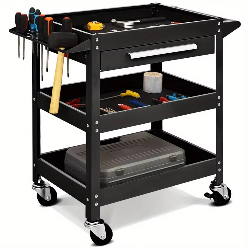 Three-Tray Rolling Tool Cart Mechanical Cabinet Storage Toolbox Organizer