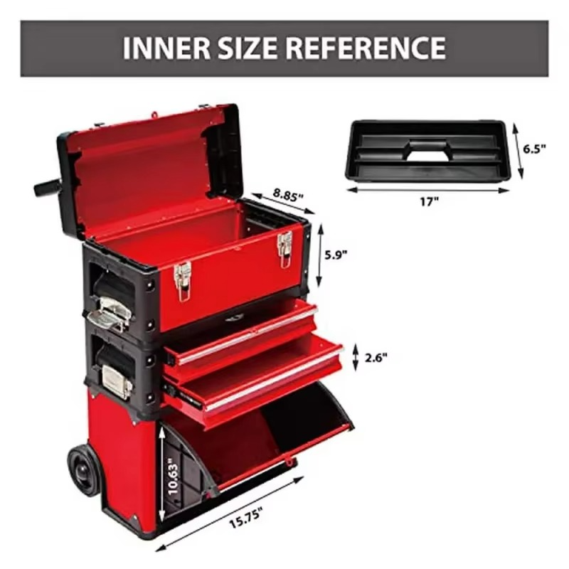 with Wheels and2Stackable One Toolbox Portable Metal with Combined Tools Drawers Vertical Rolling Tool Car
