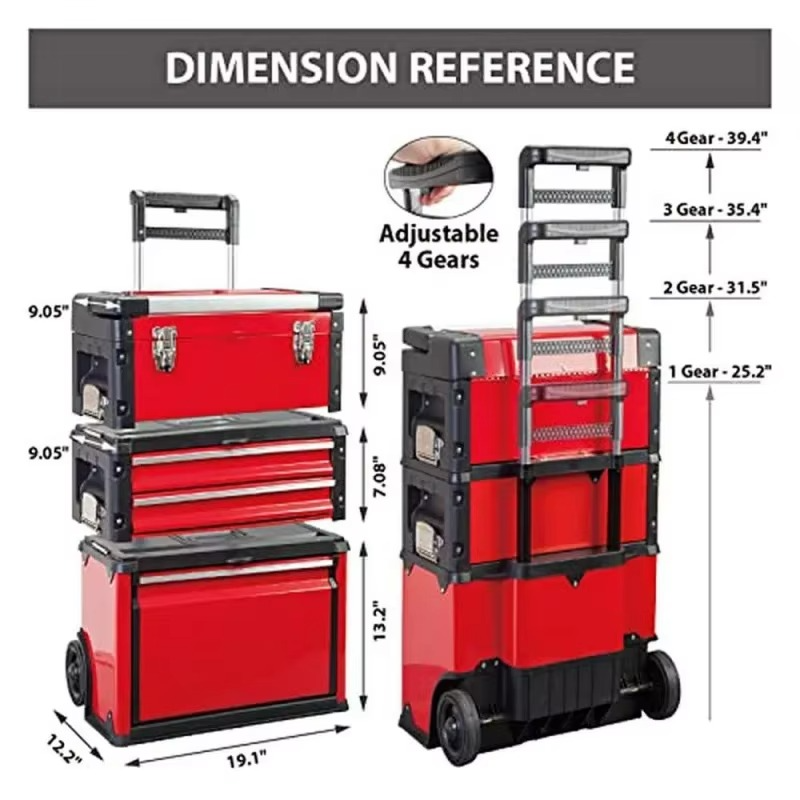 with Wheels and2Stackable One Toolbox Portable Metal with Combined Tools Drawers Vertical Rolling Tool Car