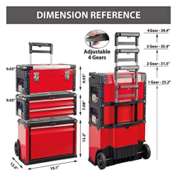 with Wheels and2Stackable One Toolbox Portable Metal with Combined Tools Drawers Vertical Rolling Tool Car