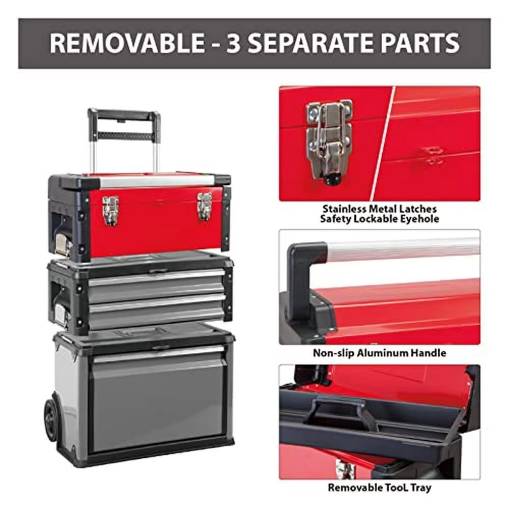 with Wheels and2Stackable One Toolbox Portable Metal with Combined Tools Drawers Vertical Rolling Tool Car