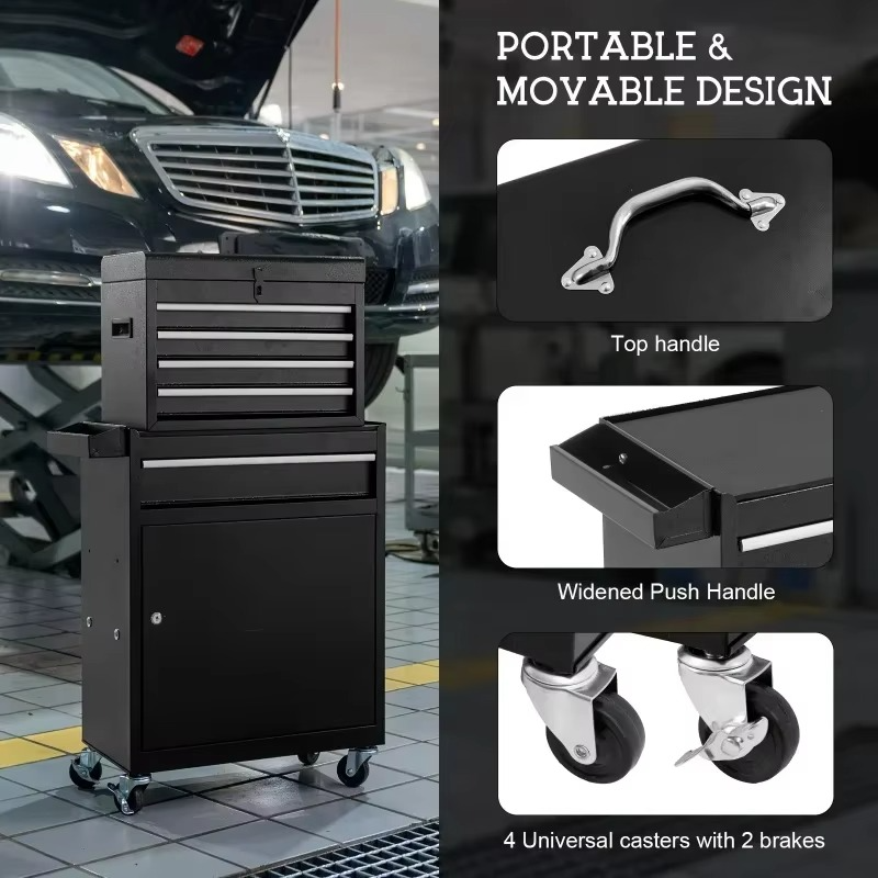 5 Drawer Rolling Toolbox,Removable Tool Cabinet Boxes with Wheels and Drawers,Tool Cabinet Storage Box,Adjustable Partition