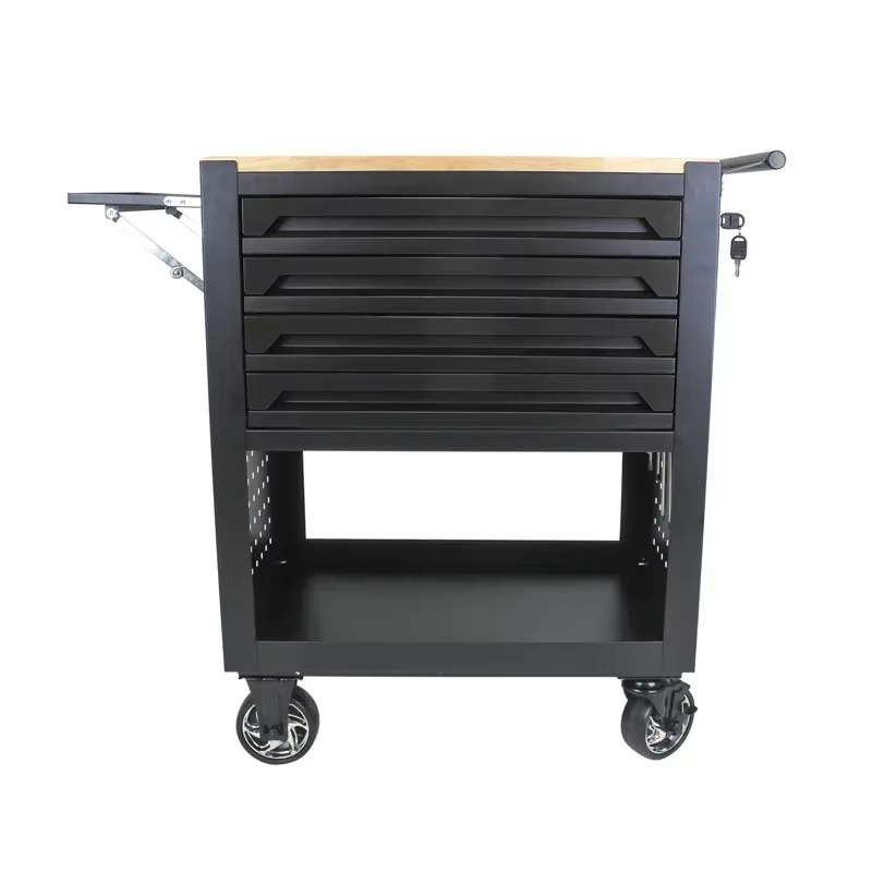 Four Drawer Rolling Tool Box,With Adjustable Shelf,Wooden Top,Mechanical Tool Cart,Workshop Storage Box with Wheels