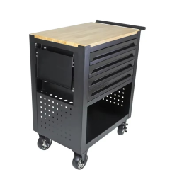Four Drawer Rolling Tool Box，With Adjustable Shelf，Wooden Top，Mechanical Tool Cart，Workshop Storage Box with Wheels