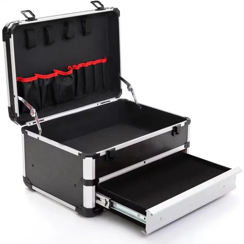 Tool Box Hard Case tool organizer storage cabinet carry case with Lock & drawers (Silver)