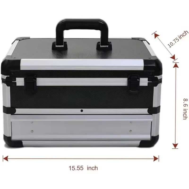 Tool Box Hard Case tool organizer storage cabinet carry case with Lock & drawers (Silver)