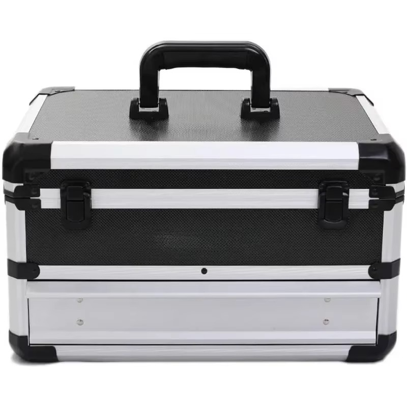 Tool Box Hard Case tool organizer storage cabinet carry case with Lock & drawers (Silver)