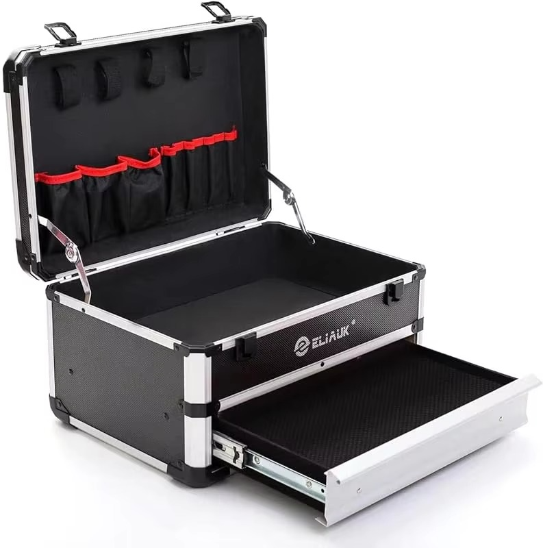 Tool Box Hard Case tool organizer storage cabinet carry case with Lock & drawers (Silver)