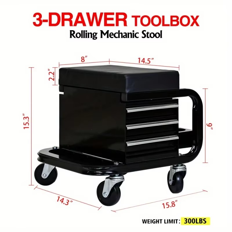 with 360 ° Rotating Wheel Heavy-Duty Rolling Workshop Bench - Durable Steel Structure,Black,With Top Storage Box and Bottom Sh