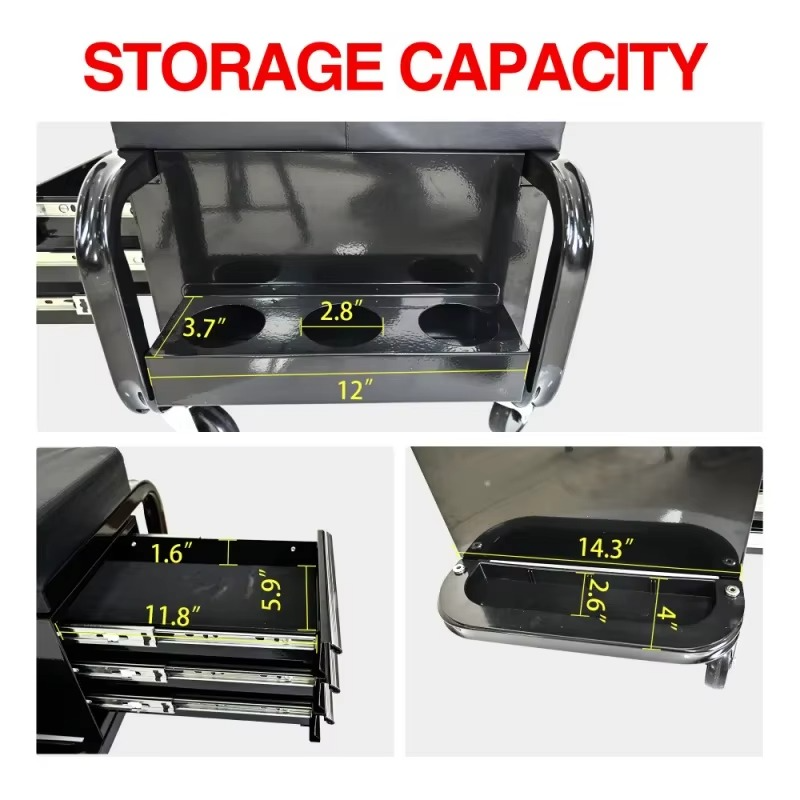 with 360 ° Rotating Wheel Heavy-Duty Rolling Workshop Bench - Durable Steel Structure,Black,With Top Storage Box and Bottom Sh