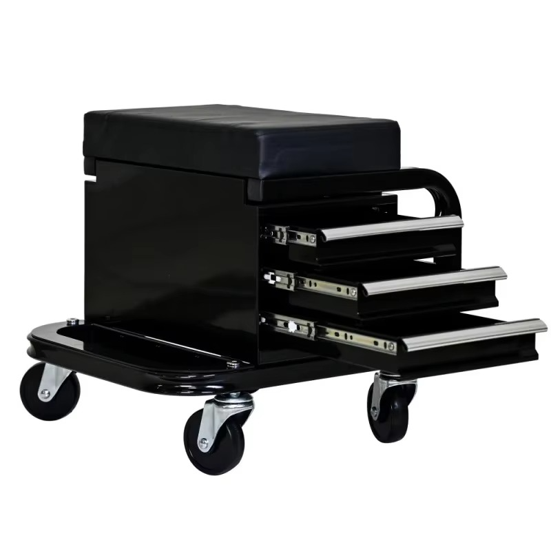 with 360 ° Rotating Wheel Heavy-Duty Rolling Workshop Bench - Durable Steel Structure,Black,With Top Storage Box and Bottom Sh