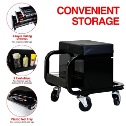 with 360 ° Rotating Wheel Heavy-Duty Rolling Workshop Bench - Durable Steel Structure，Black，With Top Storage Box and Bottom Sh