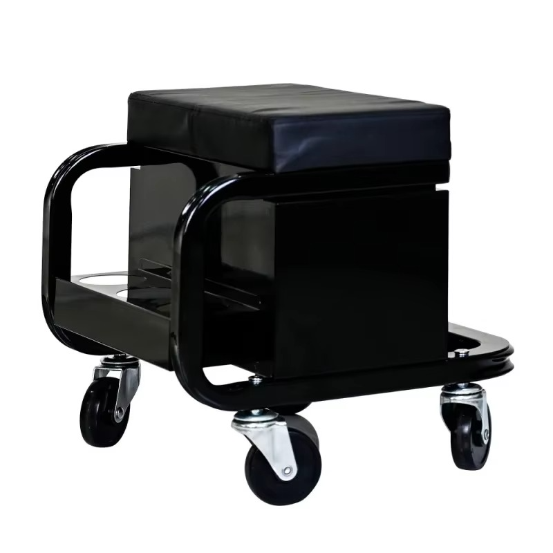 with 360 ° Rotating Wheel Heavy-Duty Rolling Workshop Bench - Durable Steel Structure,Black,With Top Storage Box and Bottom Sh