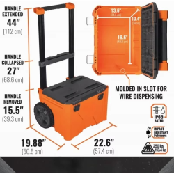 MODbox Rolling Tool Box, Heavy Duty Portable Tool Box Organizer with Side Mounting, 10-Inch Rubber Wheels, Removable Handle