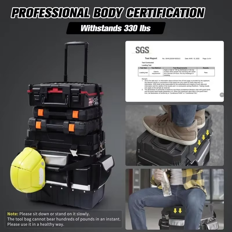 18'' Rolling Tool Bag with Wheels, Tool Bags Organizer, with Telescopic Handle and Waterproof Cover, 330lbs Load Rated Storage