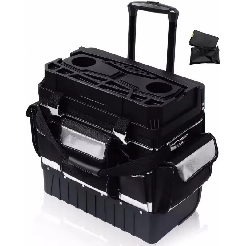 18'' Rolling Tool Bag with Wheels, Tool Bags Organizer, with Telescopic Handle and Waterproof Cover, 330lbs Load Rated Storage