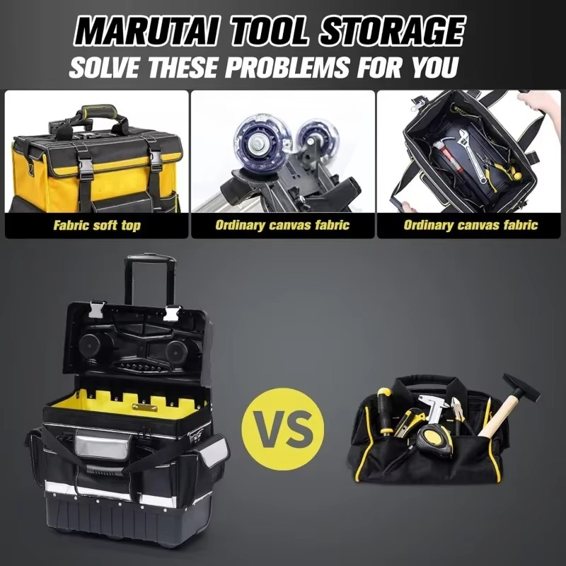 18'' Rolling Tool Bag with Wheels, Tool Bags Organizer, with Telescopic Handle and Waterproof Cover, 330lbs Load Rated Storage