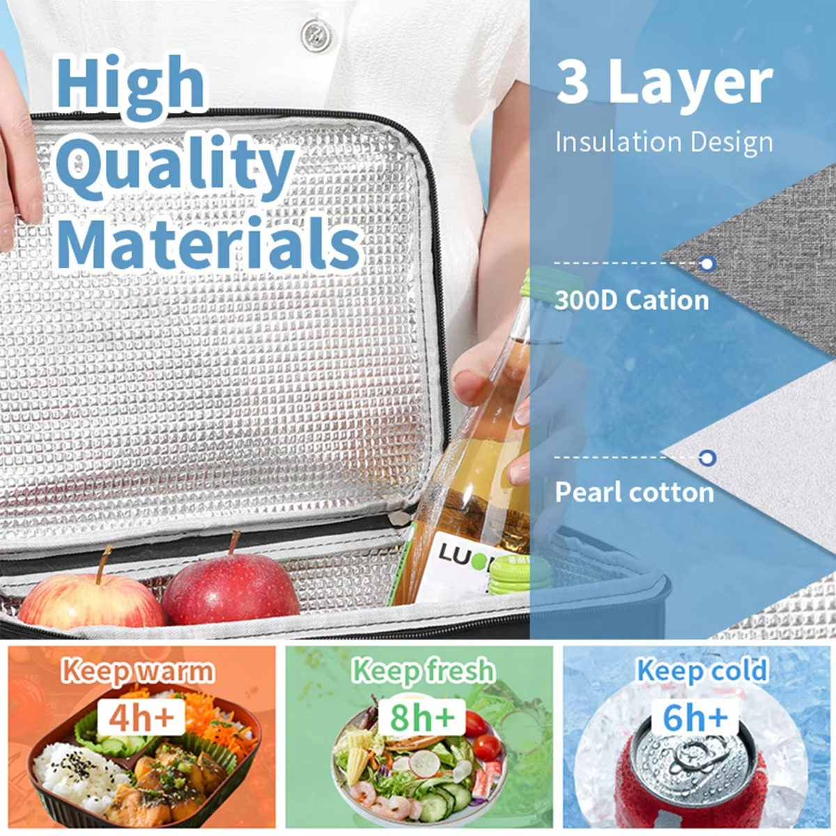 Capacity hand-held with shoulder strap insulated bag, lunch box bag, student thickened waterproof lunch bag。-zmt