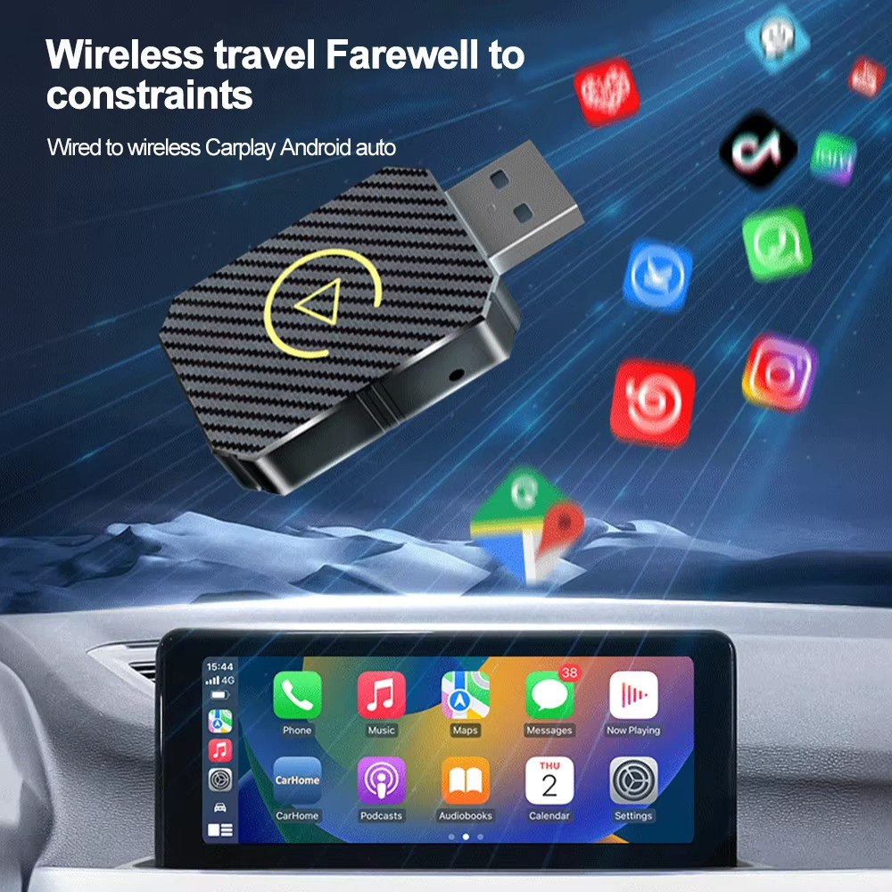 2 in 1 Wireless CarPlay Adapter&Android Mini Auto Wireless Adapter, 5Ghz WiFi Type-C/USB Plug & Play Carplay Wireless Adapter