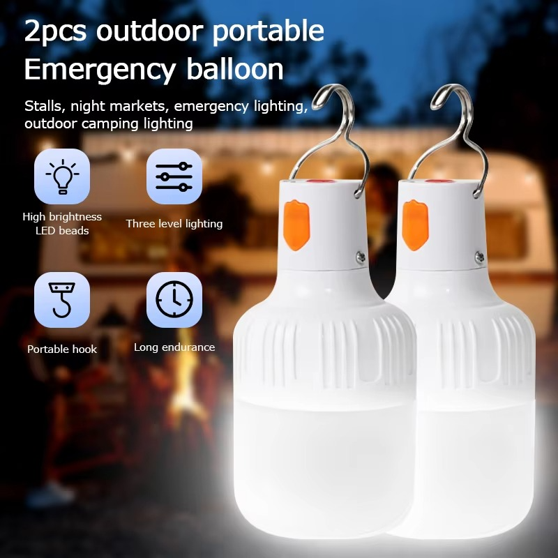 2pcs Rechargeable LED Indoor Outdoor Emergency Hookup Portable Lights with Battery Flashing Lights Barbecue Tent Camping Lights