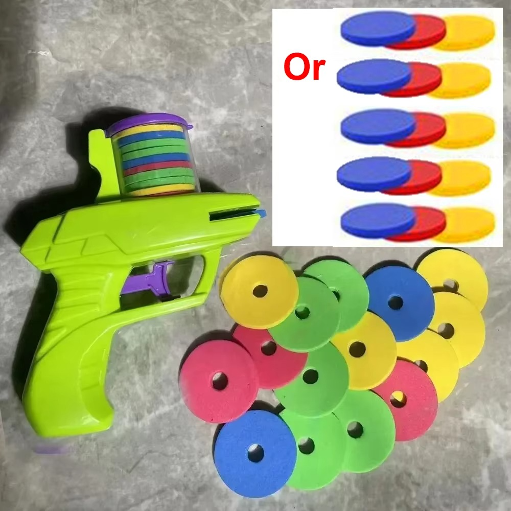 Kids Outdoor Game Foam Disc Gun Toy Flying Disc Shooting Launcher Gun Double Parent-child Interactive Children Toy