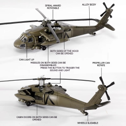 Black Hawk Helicopter Alloy Model with Display Stand & Gift Box Packaging Realistic Sound & Light Features Perfect for Display