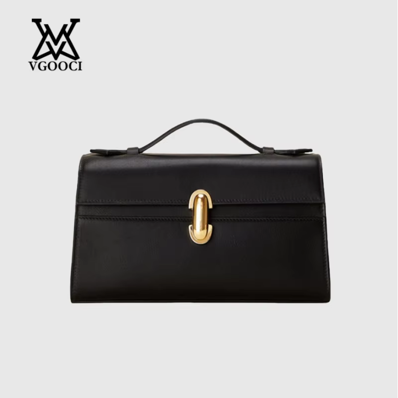 VGOOCI Genuine Leather Handbag Solid Color Simple Handbag Small Square Row Bag Women's Suede Savette Baguette bag for women