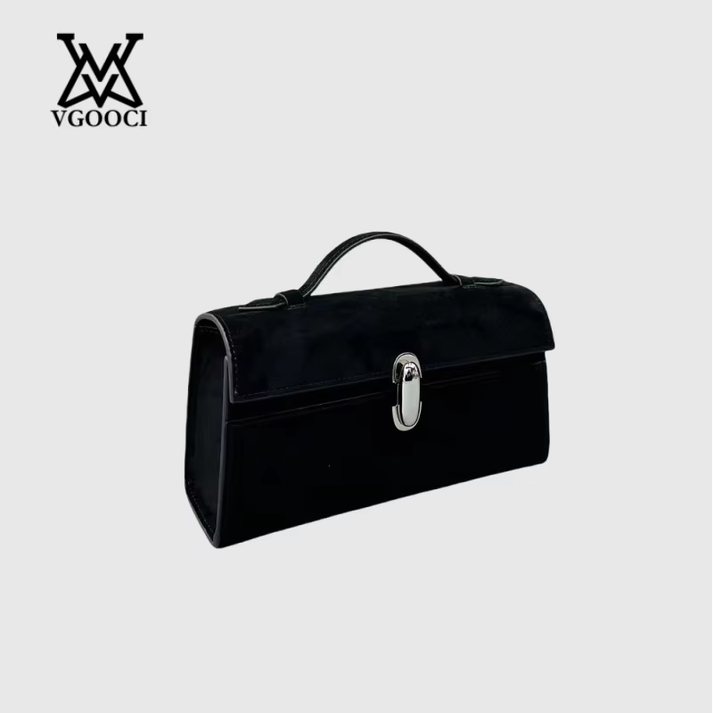 VGOOCI Genuine Leather Handbag Solid Color Simple Handbag Small Square Row Bag Women's Suede Savette Baguette bag for women