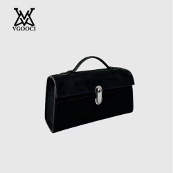 VGOOCI Genuine Leather Handbag Solid Color Simple Handbag Small Square Row Bag Women's Suede Savette Baguette bag for women